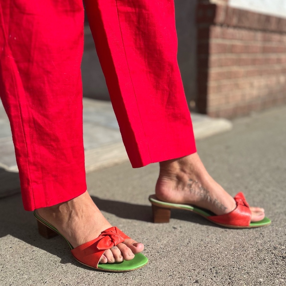 Kate Soade 10B Leather Bow Tow Kitten Heel Slides